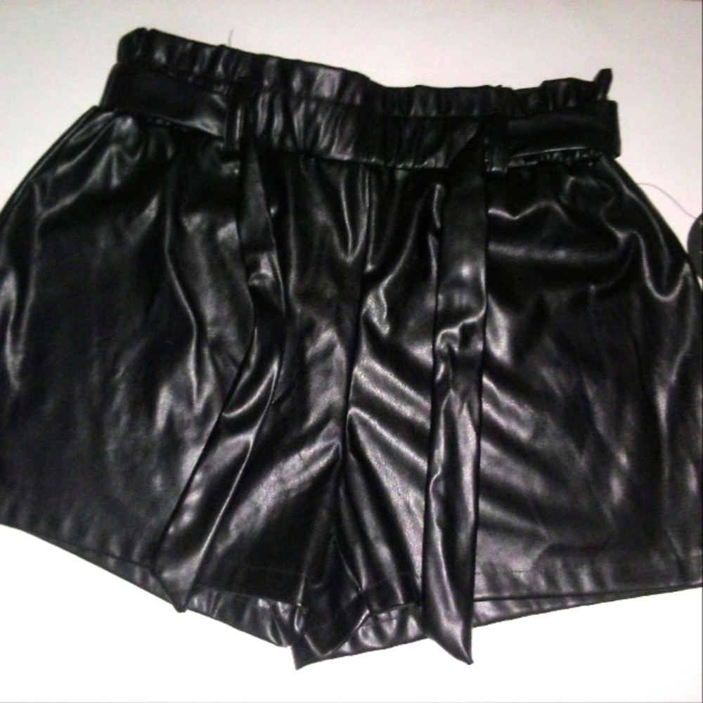 Black Leather Look Shorts
